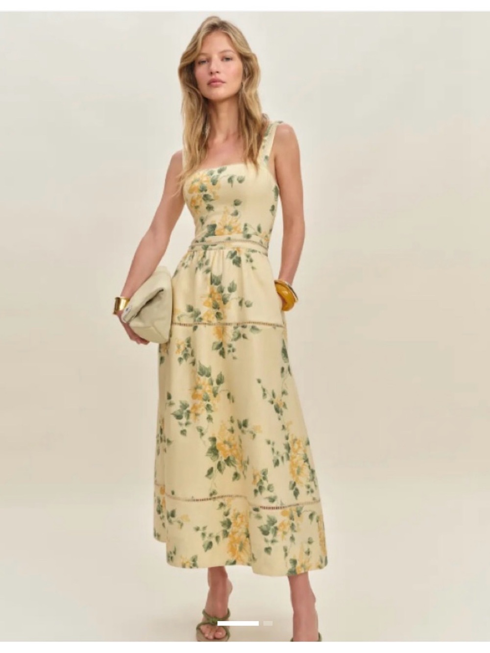 Rare Reformation Everette Yellow Floral Maxi Dress with Square Neck